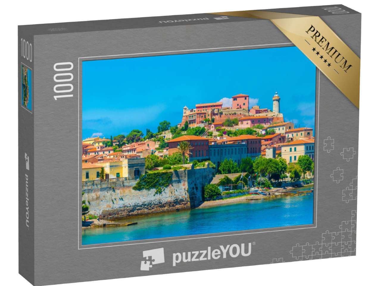 Puzzle 1000 pezzi „Vista panoramica su Portoferraio, Elba, Italia“