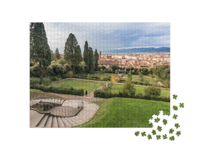 Puzzle 1000 pezzi „Giardino di Boboli, con la città di Firenze sullo sfondo“