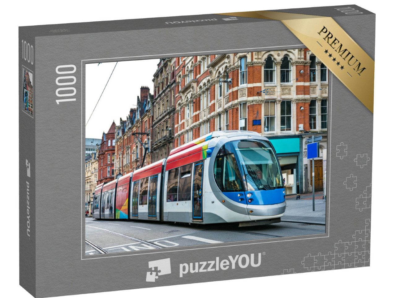 Puzzle 1000 pezzi „Tram su una strada di Birmingham, Inghilterra“