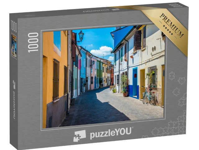 Puzzle 1000 pezzi „Una veduta di una strada colorata nella zona del villaggio di San Giuliano a Rimini, in estate.“