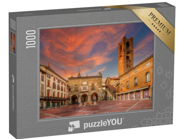 Puzzle 1000 pezzi „Piazza Vecchia vista notturna a Bergamo in Italia“