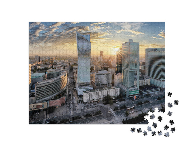 Puzzle 1000 pezzi „L'alba sui grattacieli di Varsavia, Polonia“