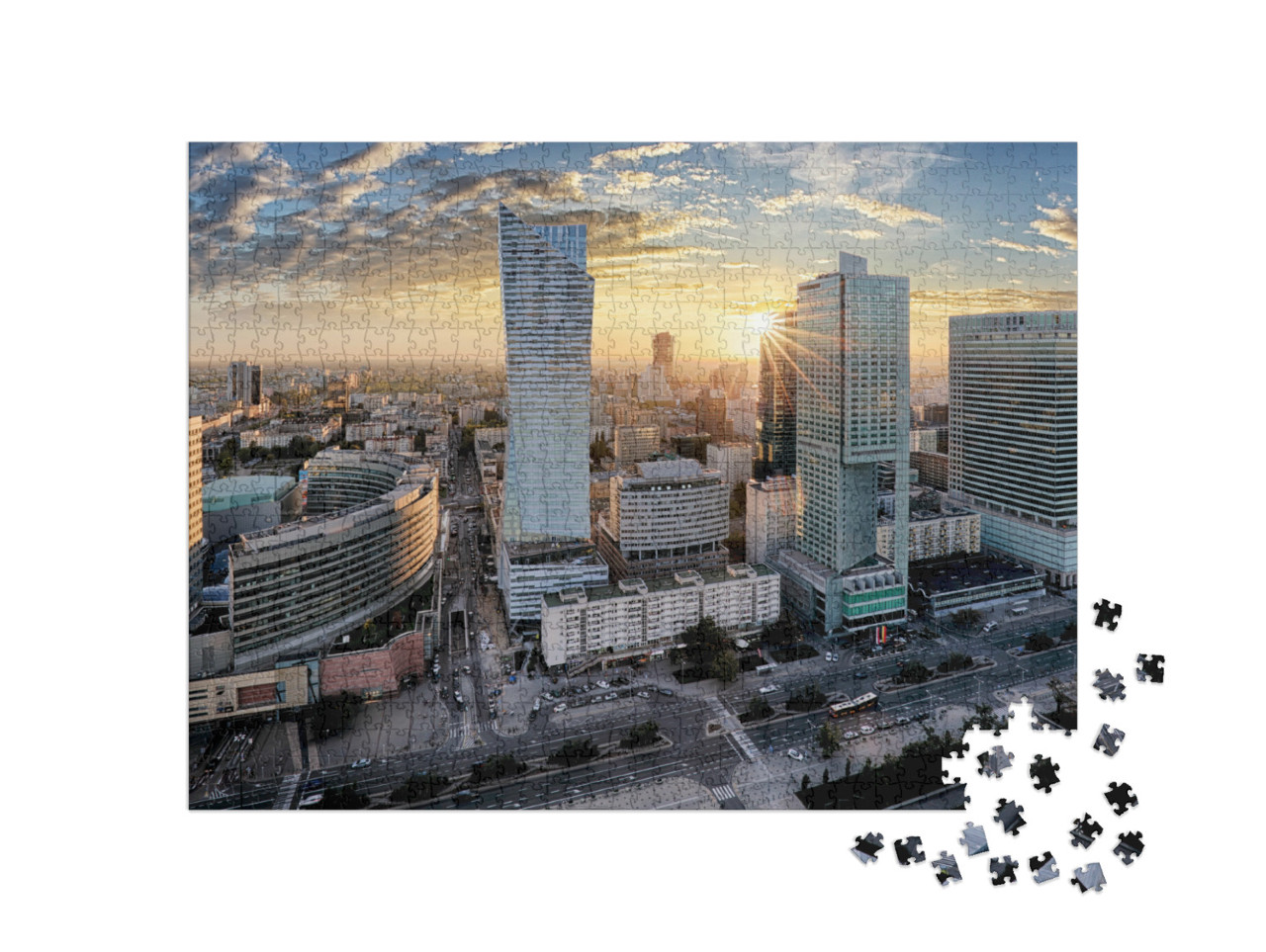 Puzzle 1000 pezzi „L'alba sui grattacieli di Varsavia, Polonia“