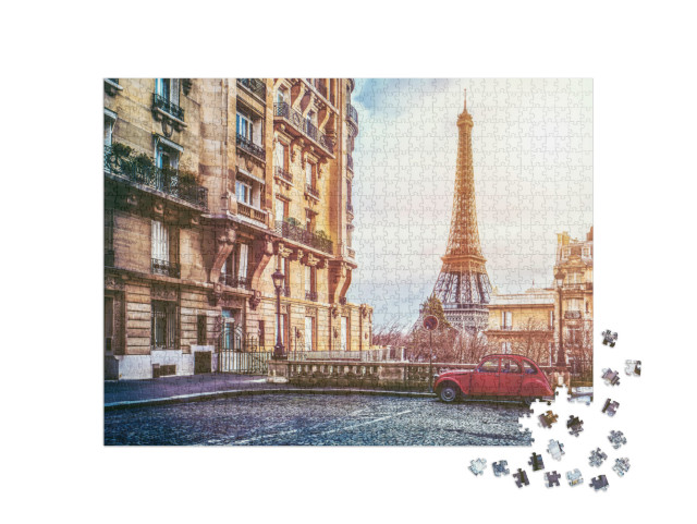 Puzzle 1000 pezzi „Strada parigina con vista sulla famosa Torre Eiffel“