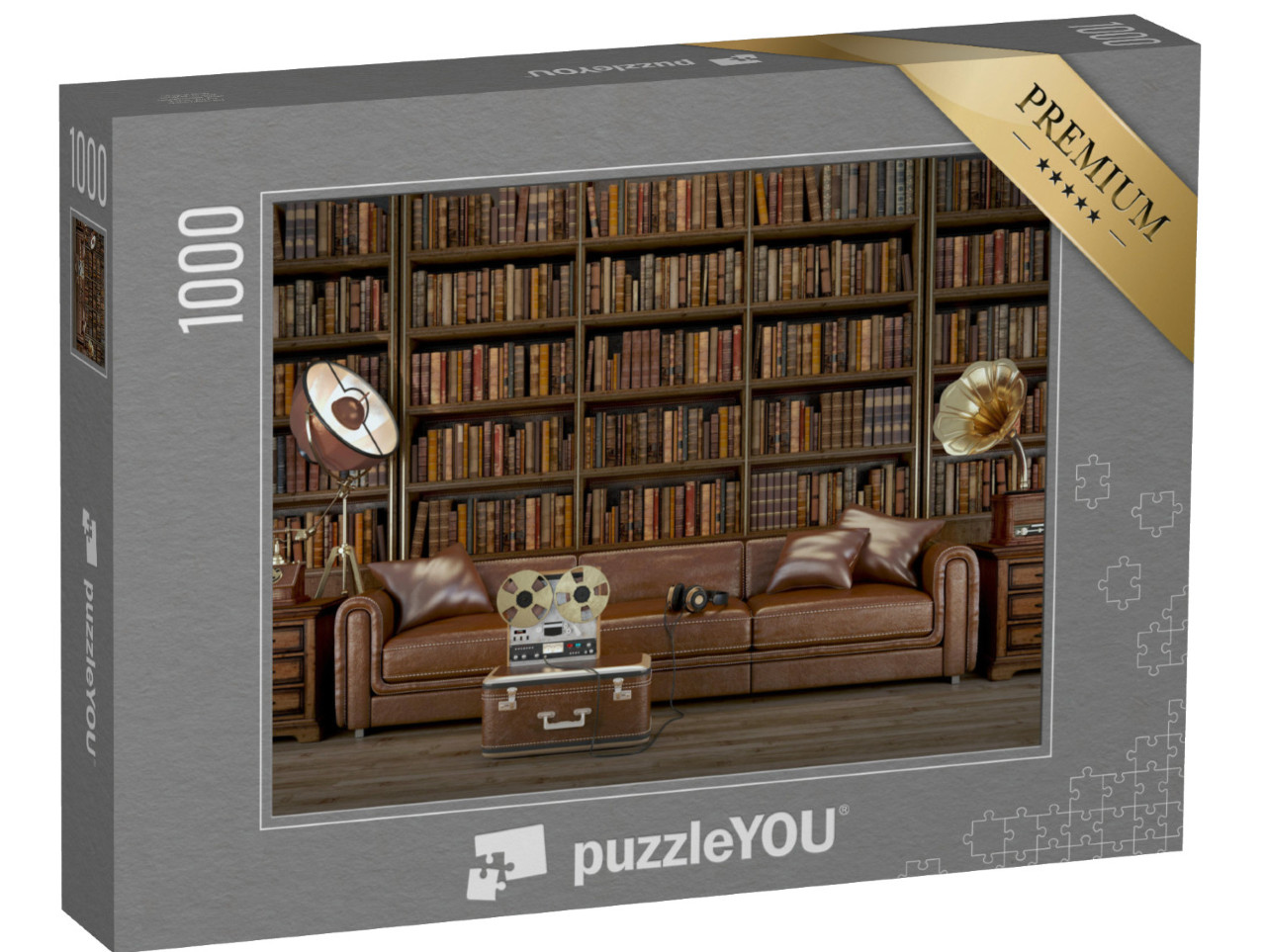 Puzzle 1000 pezzi „Elegante soggiorno vintage con biblioteca“