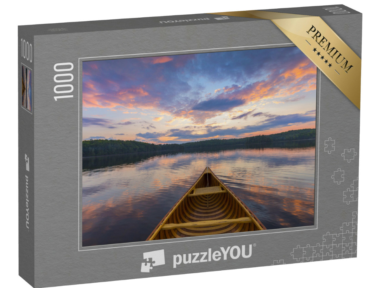 Puzzle 1000 pezzi „Prua di una canoa di cedro al tramonto, Ontario, Canada“