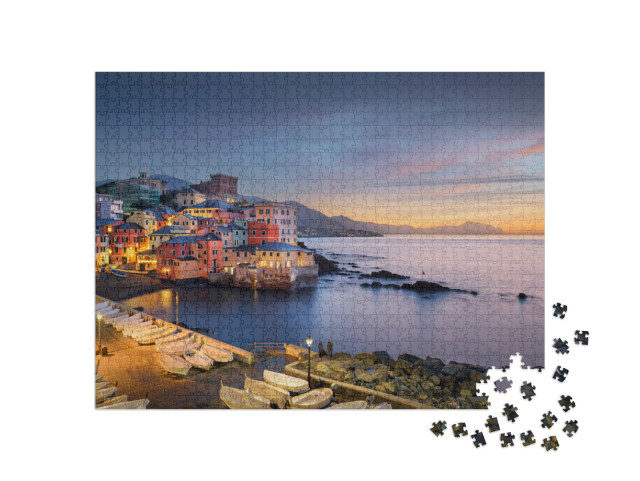 Puzzle 1000 pezzi „L'antico borgo di pescatori di Boccadasse, Genova, all'alba.“