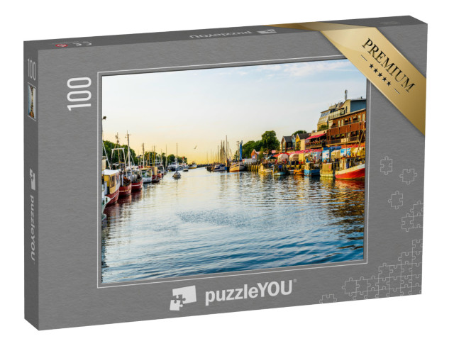 Puzzle 100 pezzi „Canale con navi e Mar Baltico a Warnemünde, Rostock, Germania“