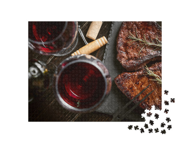 Puzzle 1000 pezzi „Cena per due con bistecche e vino rosso“