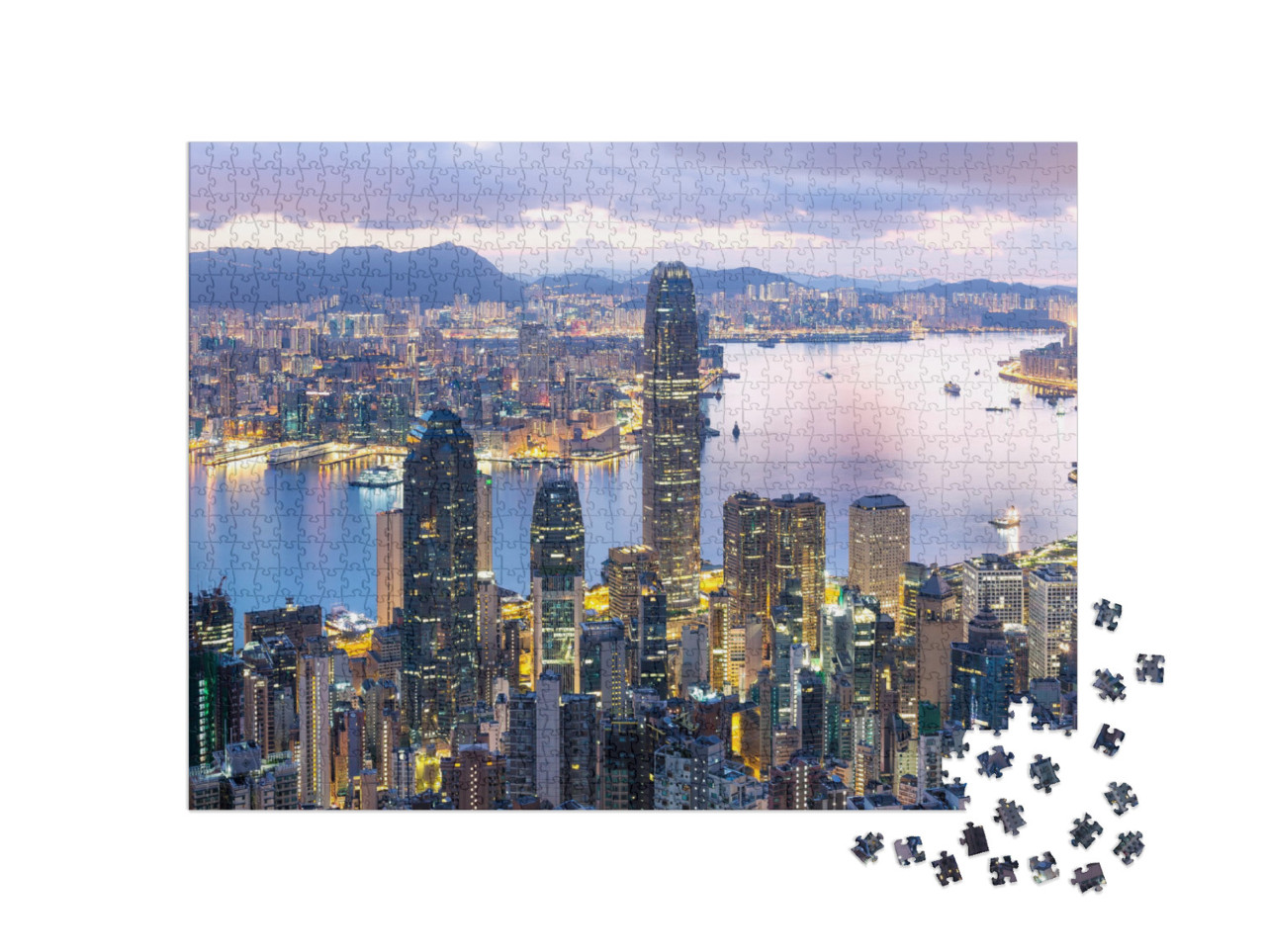 Puzzle 1000 pezzi „L'alba su una Hong Kong illuminata a giorno“