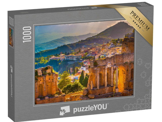 Puzzle 1000 pezzi „Rovine di Taormina: teatro al tramonto, Sicilia, Italia“