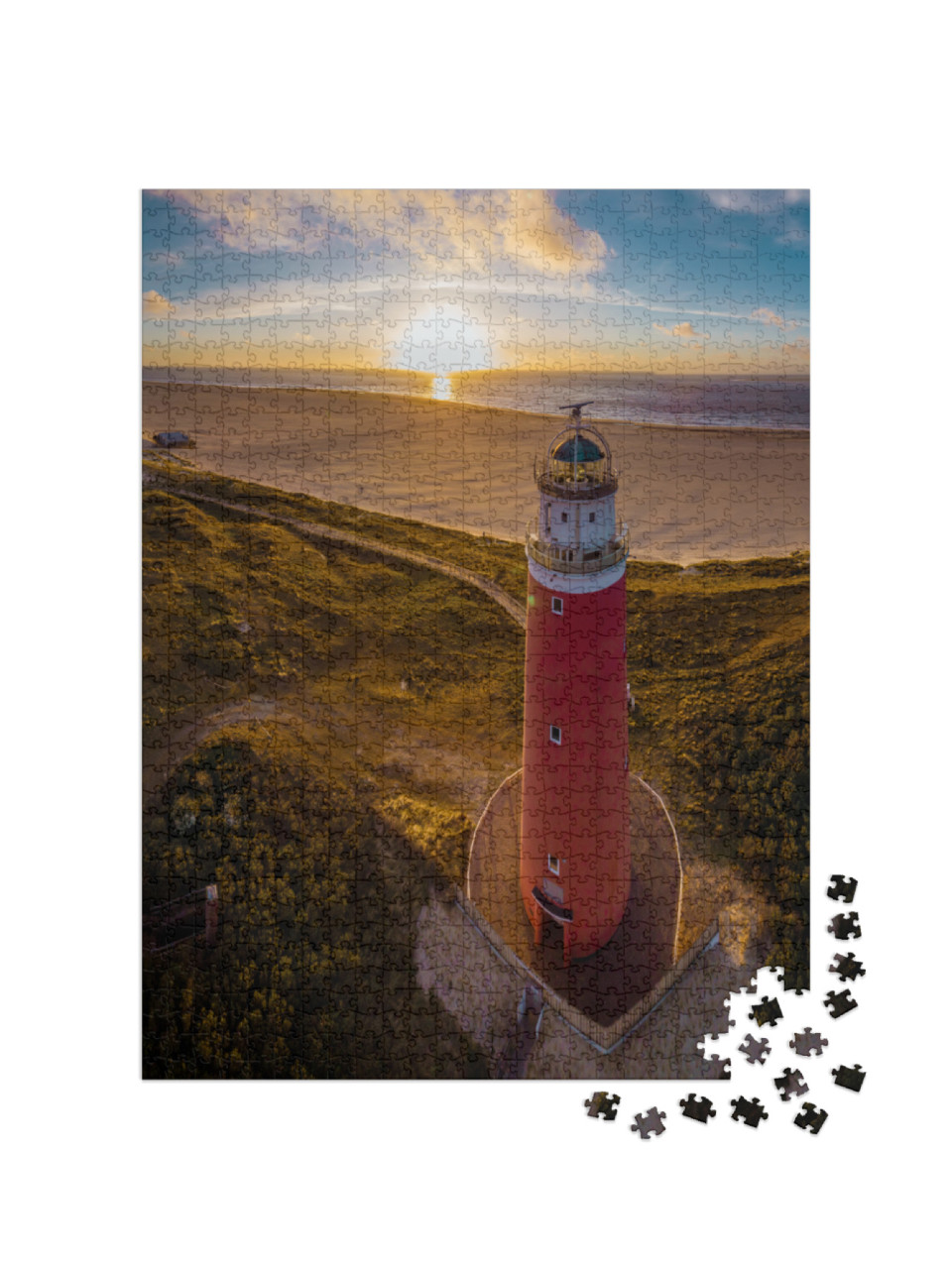 Puzzle 1000 pezzi „Faro olandese sulla spiaggia di Texel, Paesi Bassi“