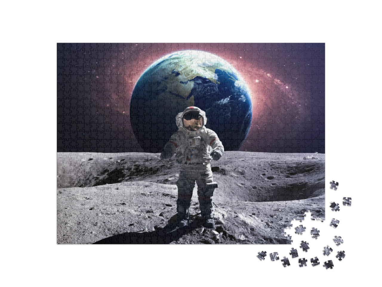 Puzzle 1000 pezzi „Un coraggioso astronauta durante una passeggiata spaziale sulla Luna“