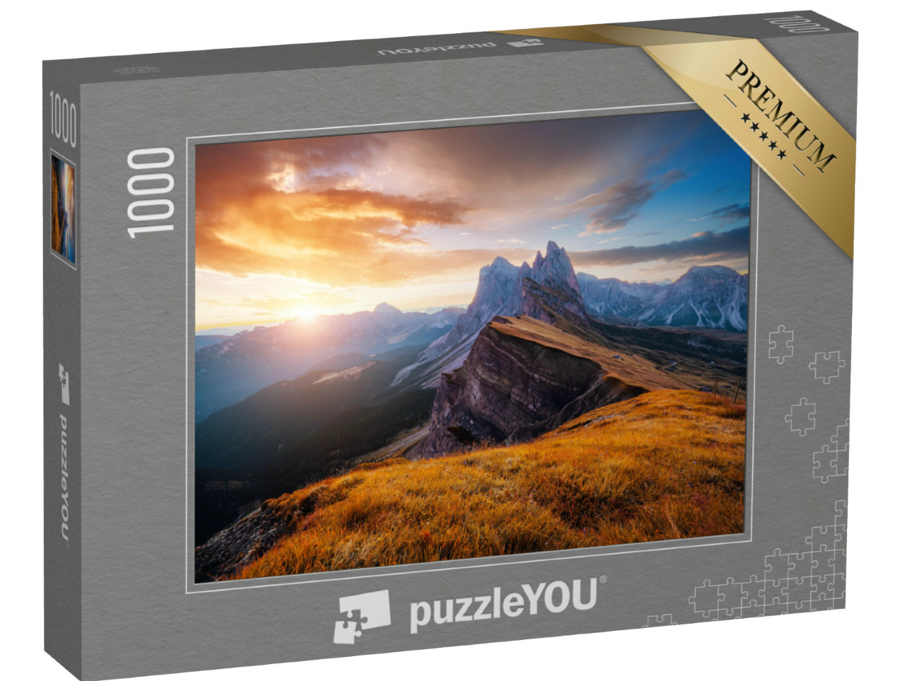 Puzzle 1000 pezzi „Parco Nazionale Puez-Odle, Gruppo Odle: Cima Seceda, Italia“