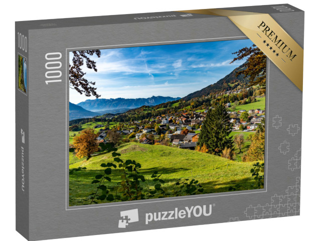 Puzzle 1000 pezzi „La vista autunnale su un piccolo villaggio nella valle“