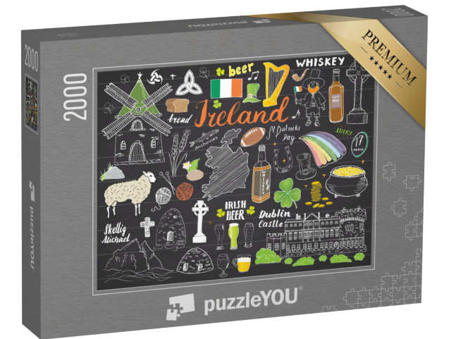 Puzzle 2000 pezzi „Irlanda in schizzi disegnati“