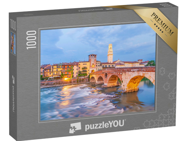 Puzzle 1000 pezzi „Verona, skyline del centro città, paesaggio urbano dell'Italia al tramonto“