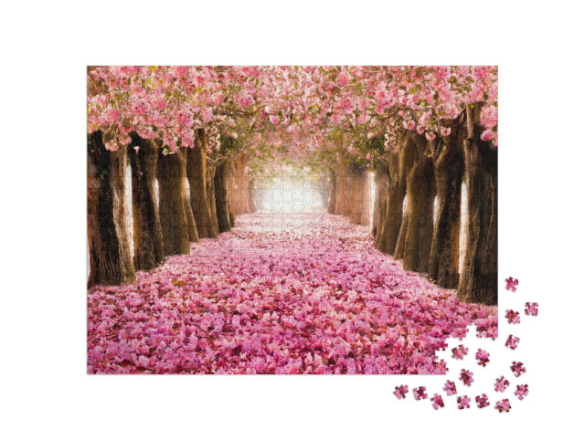 Puzzle 1000 pezzi „Romantico tunnel di ciliegi in fiore“