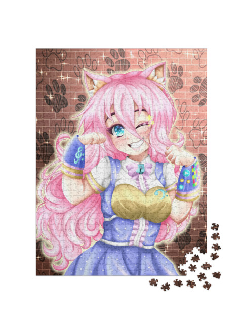 Puzzle 1000 pezzi „Anime: Ragazza neko con capelli rosa“