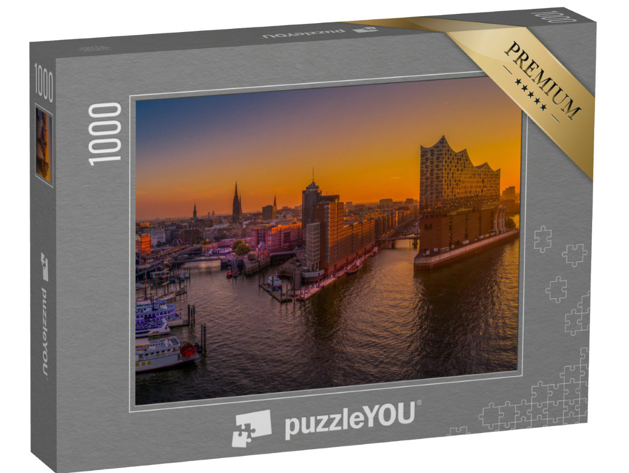 Puzzle 1000 pezzi „L'alba su Amburgo con la sala concerti Elbphilharmonie“