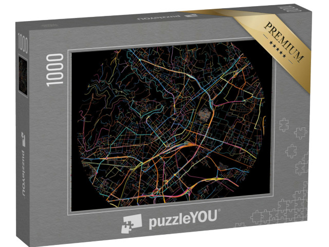 Puzzle 1000 pezzi „Mappa di Bergamo, Lombardia con tutte le strade principali e secondarie, le ferrovie e le vie d'acqua“
