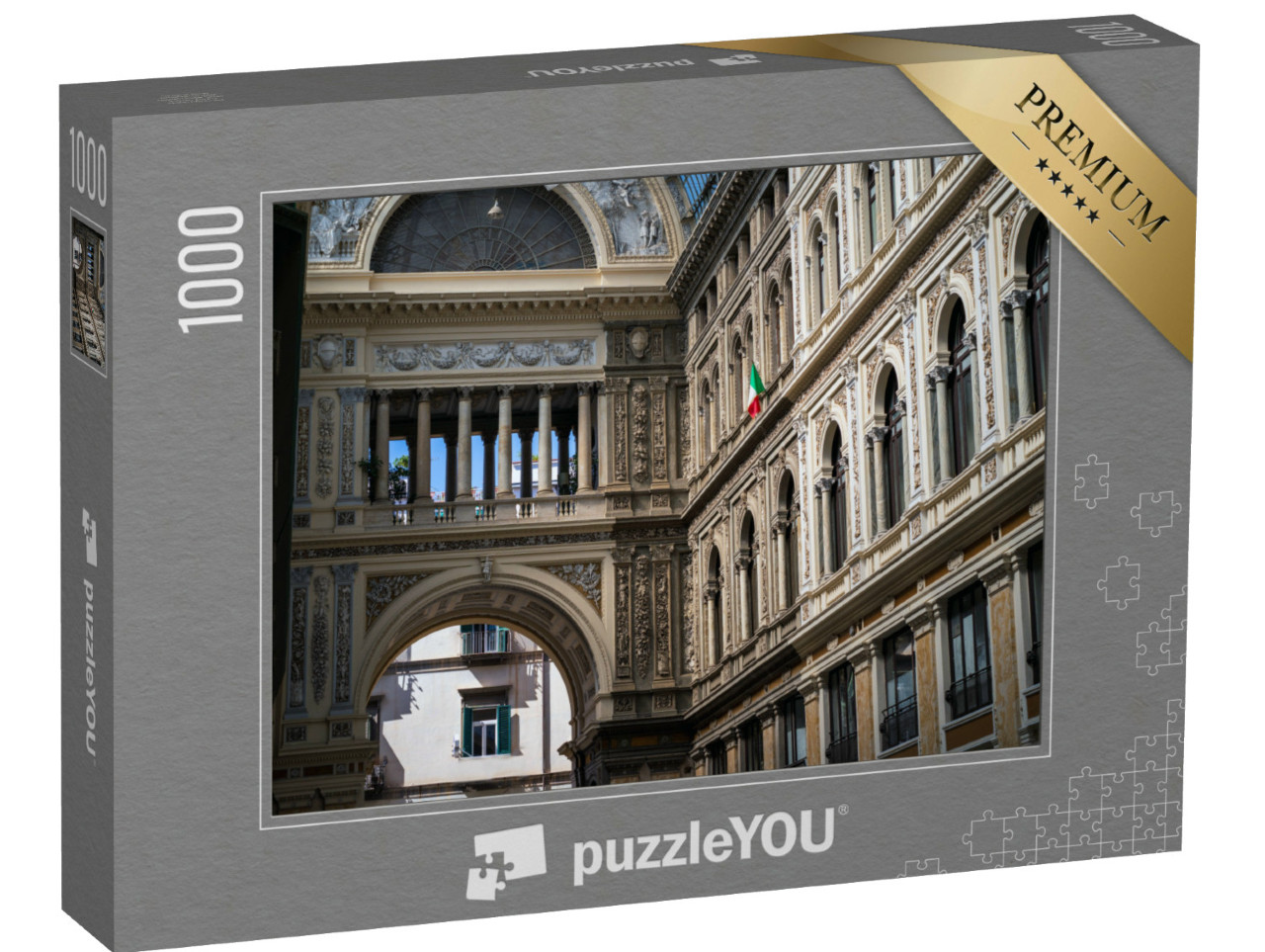 Puzzle 1000 pezzi „Napoli, Italia: La grande cupola di vetro e l'intricato design della Galleria Umberto I a Napoli, Italia“