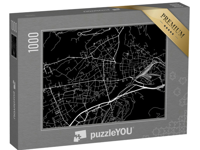 Puzzle 1000 pezzi „Pianta stradale della città di Bolzano in Italia in formato A4 con strade bianche su sfondo nero“