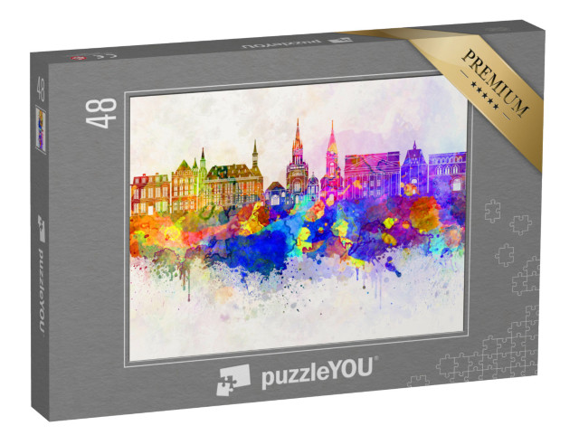 Puzzle 48 pezzi „Acquerello dello skyline di Aquisgrana“