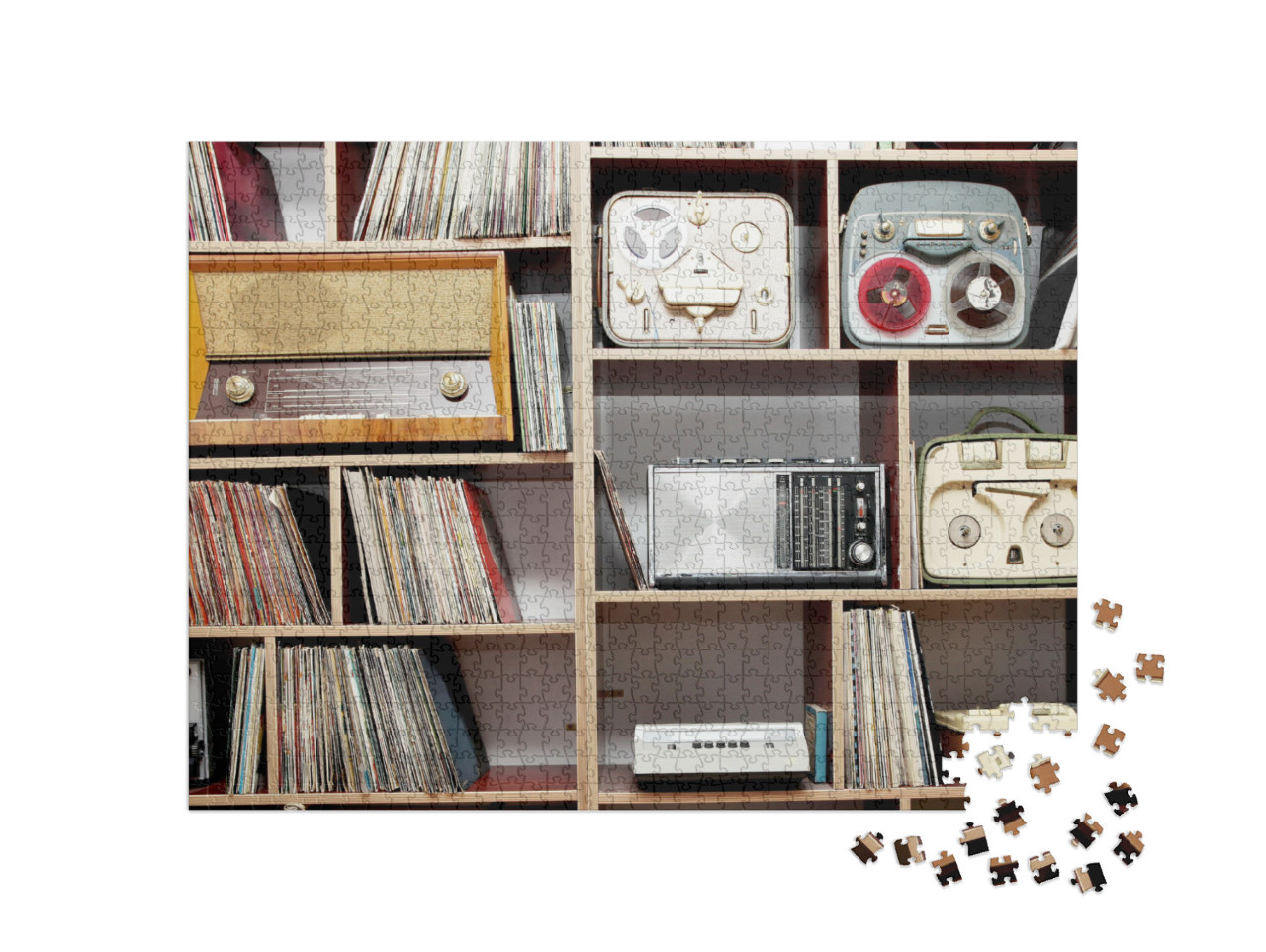 Puzzle 1000 pezzi „Collezione di radio d'epoca, giradischi e dischi in vinile“