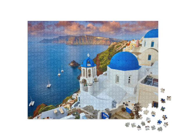Puzzle 1000 pezzi „Alba su Fira a Santorini, Grecia“