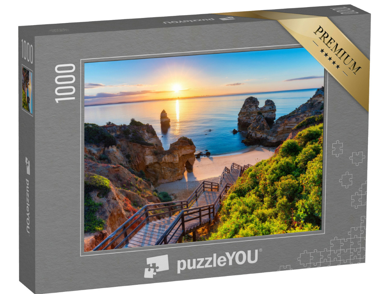 Puzzle 1000 pezzi „Praia do Camilo: spiaggia di mare blu in Algarve, Portogallo“