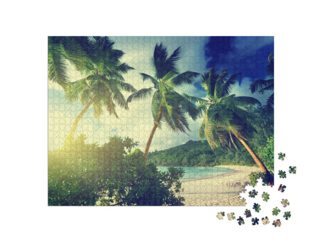 Puzzle 1000 pezzi „Tramonto sulla spiaggia di Takamaka, Seychelles“