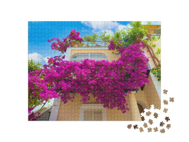 Puzzle 1000 pezzi „Italia, vecchie strade della bellissima destinazione turistica Isola d'Ischia, vicino a Napoli.“