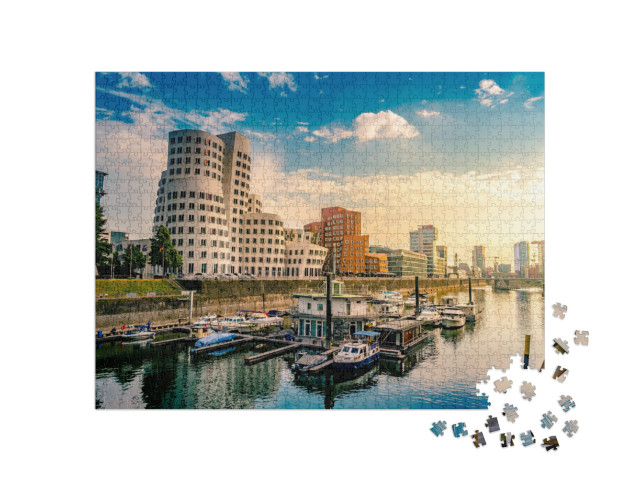 Puzzle 1000 pezzi „Luce mattutina sul porto di Media sul Reno, Düsseldorf“