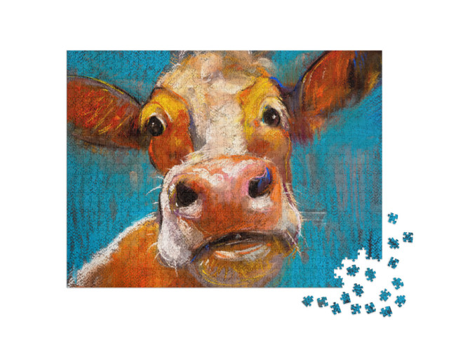 Puzzle 1000 pezzi „Ritratto di mucca a pastello“