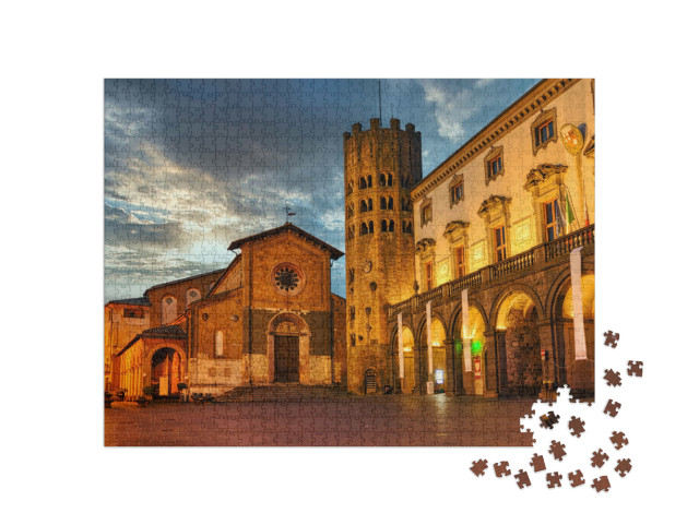 Puzzle 1000 pezzi „Centro storico di Orvieto, Umbria, veduta della centrale Piazza Repubblicca e del Palazzo Comunale“