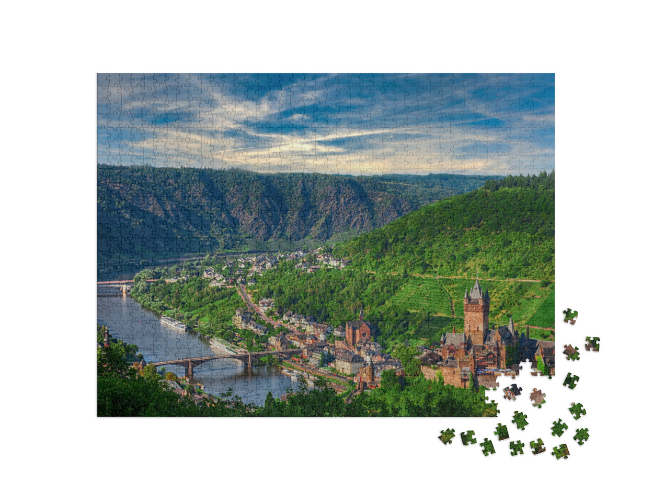 Puzzle 1000 pezzi „La città e il castello di Cochem sulla Mosella in Germania“