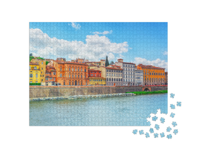 Puzzle 1000 pezzi „Splendida vista paesaggistica sulle rive dell'Arno a Firenze - il centro della Repubblica Fiorentina“