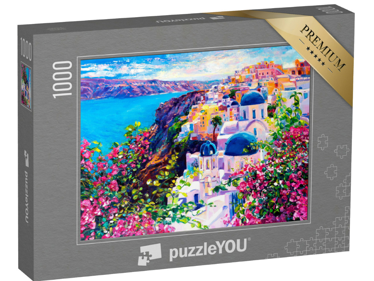 Puzzle 1000 pezzi „Santorini: bellissimo dipinto ad olio del paesaggio marino“