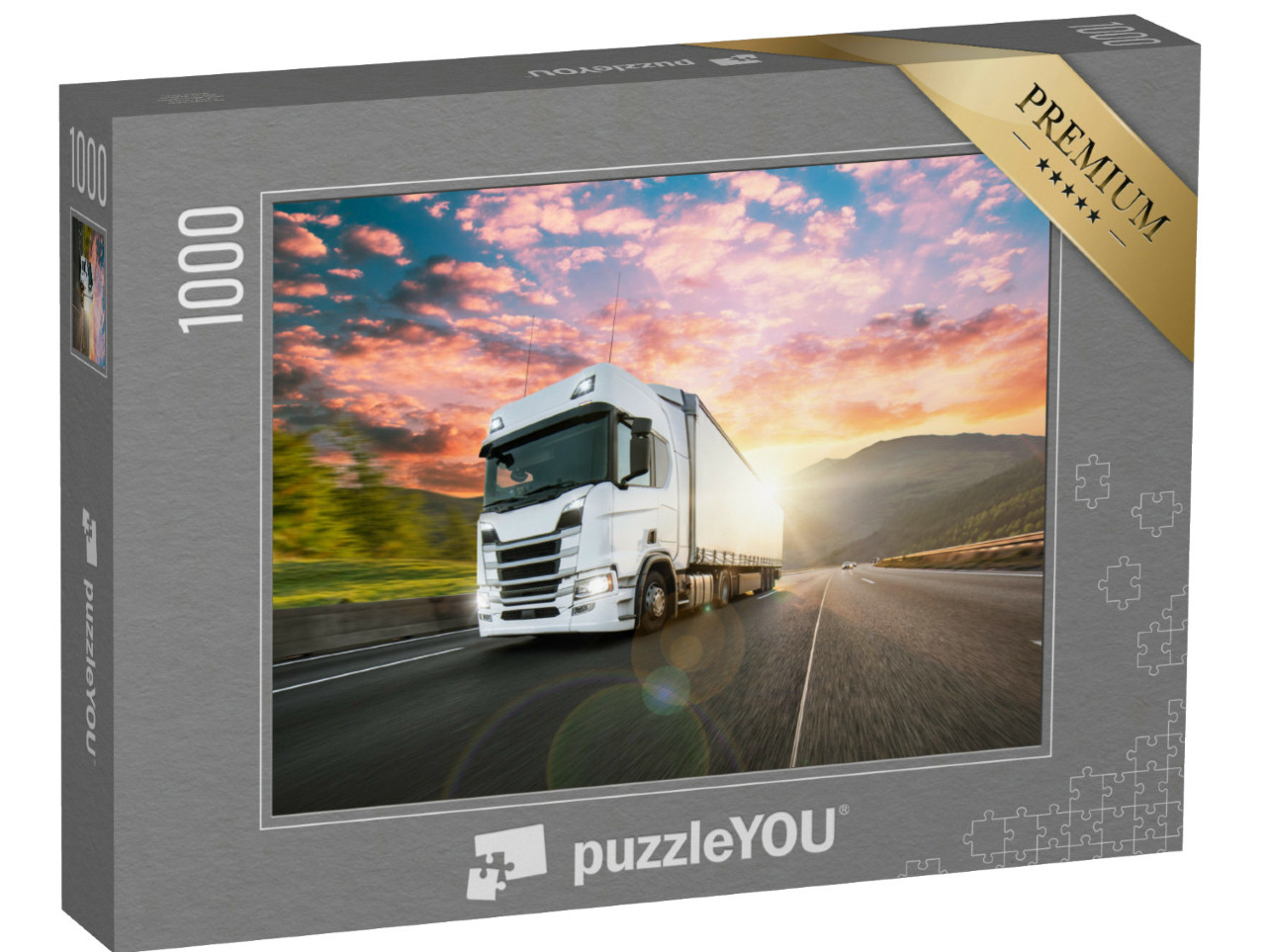 Puzzle 1000 pezzi „Camion bianco con container in autostrada“
