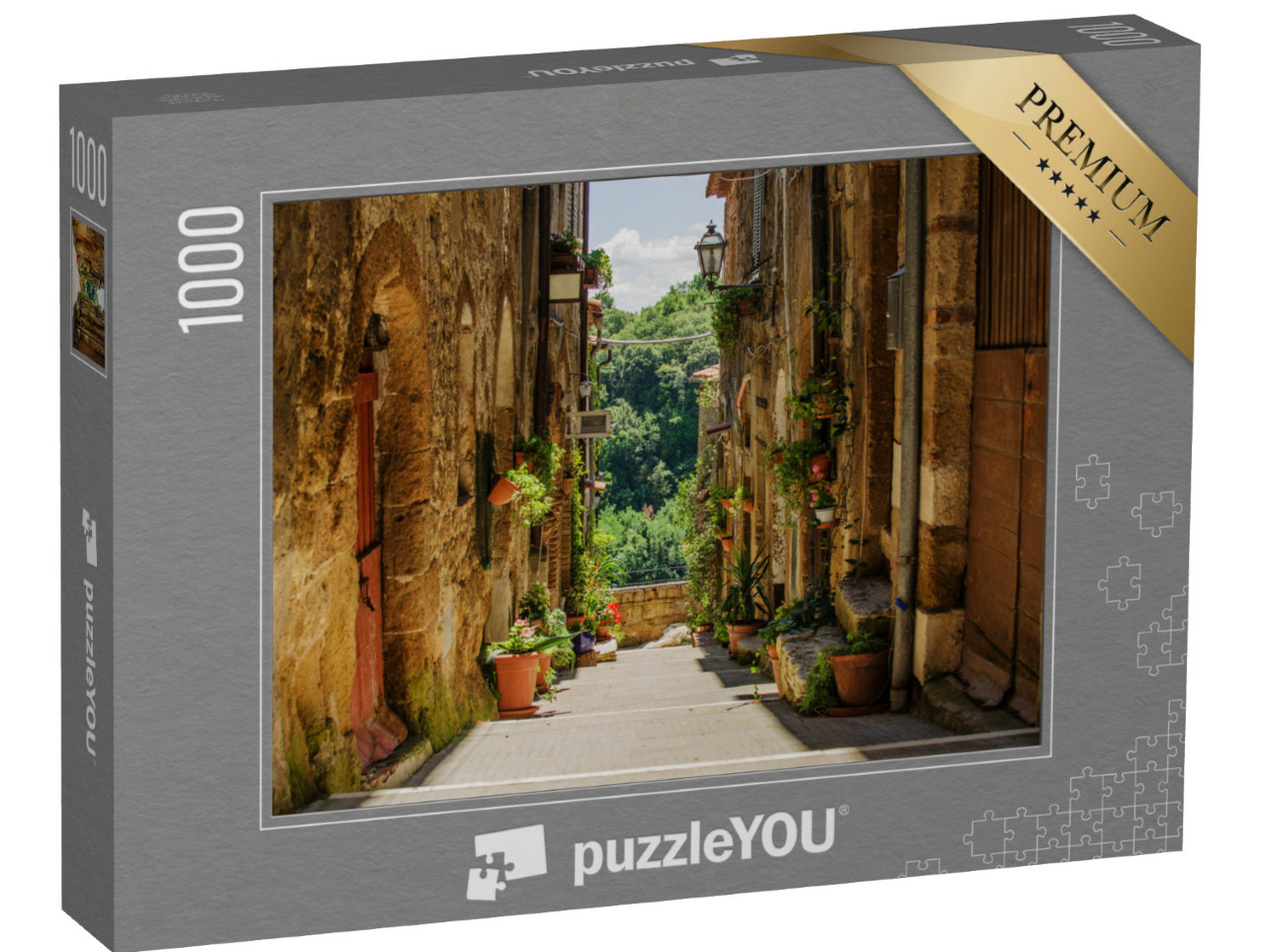 Puzzle 1000 pezzi „Antica strada di Pitigliano piena di piante. Italia“