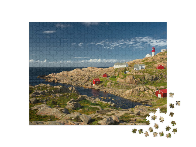 Puzzle 1000 pezzi „Faro sul bordo della costa rocciosa, Norvegia meridionale“