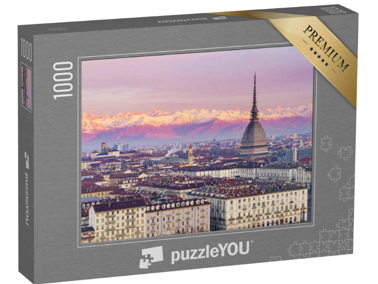 Puzzle 1000 pezzi „Sopra i tetti di Torino, con le Alpi italiane sullo sfondo“