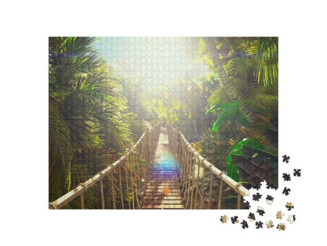 Puzzle 1000 pezzi „Ponte di legno sulla giungla verde“