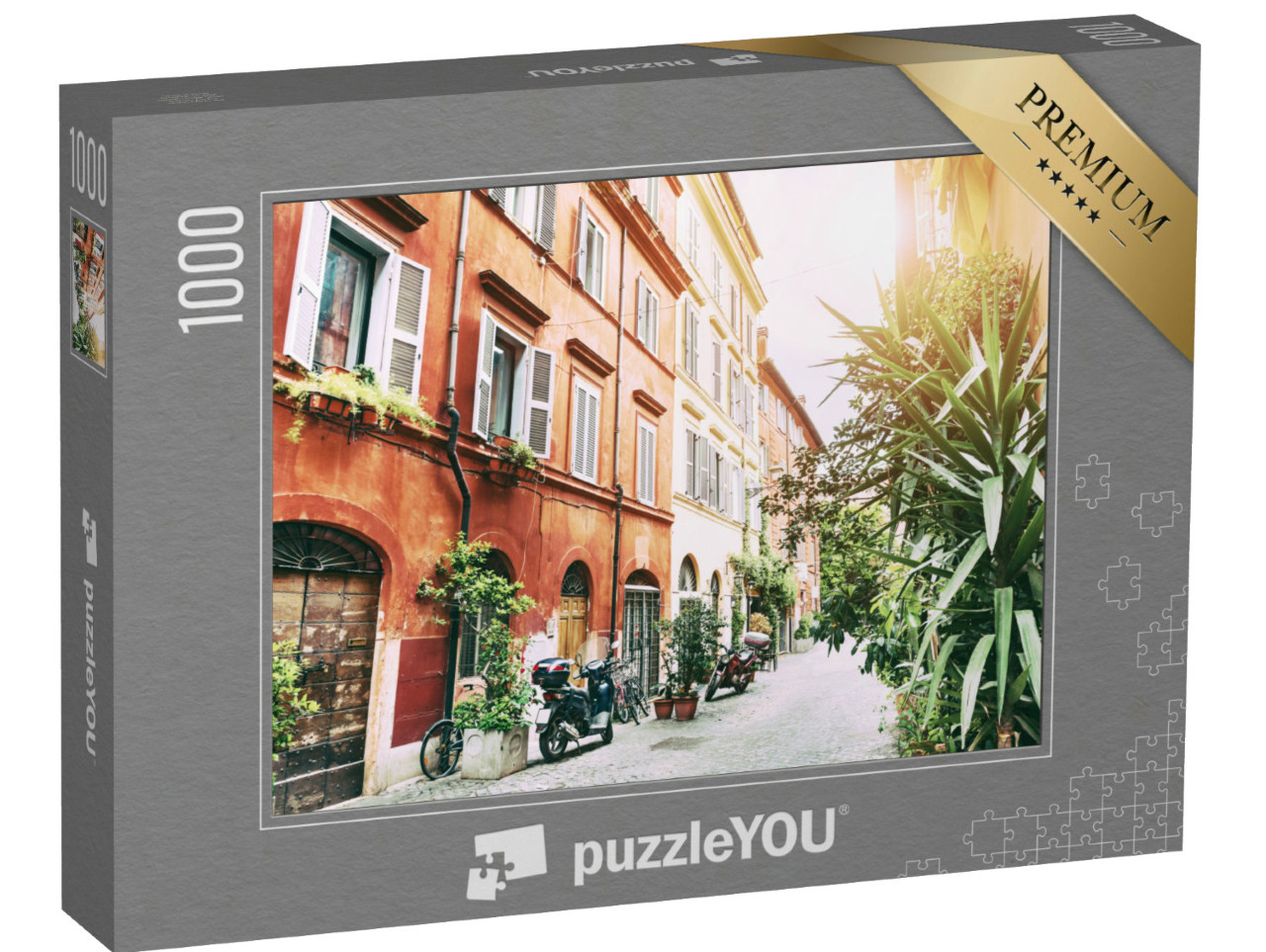 Puzzle 1000 pezzi „Bella strada con vecchi edifici a Roma, Italia. Filtro vintage, effetto retrò“