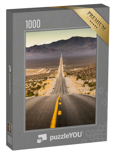 Puzzle 1000 pezzi „Strada dritta senza fine nella polvere, California, USA“