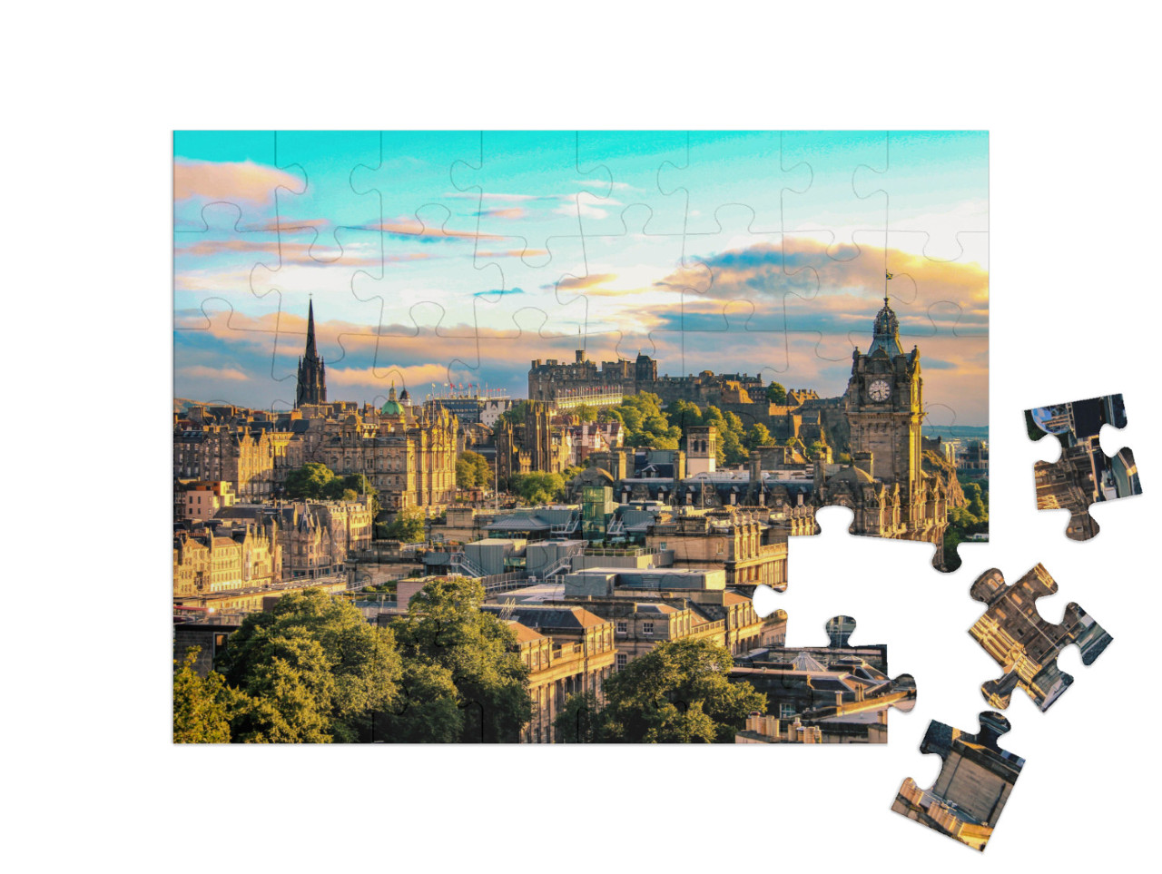 Puzzle 48 pezzi „Lo skyline di Edimburgo visto da Calton Hill, Scozia“