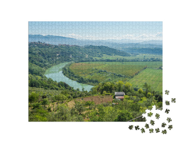 Puzzle 1000 pezzi „Vista panoramica sulla valle del Tevere dal bellissimo borgo di Nazzano, provincia di Roma, Lazio“