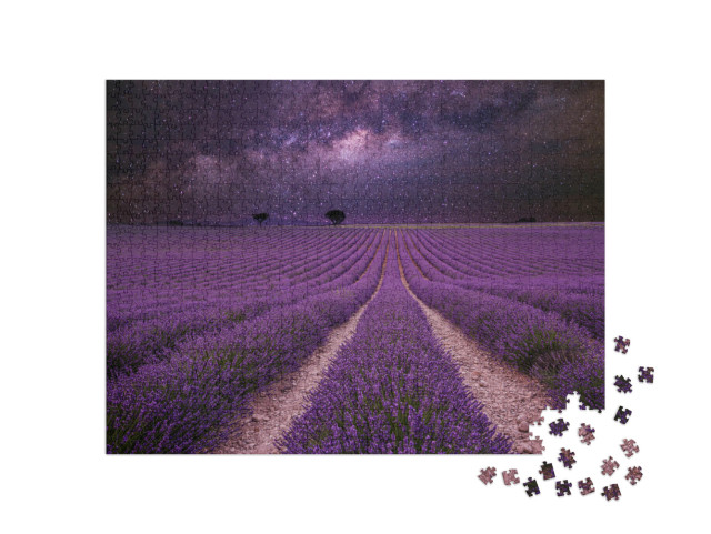 Puzzle 1000 pezzi „La Via Lattea su un grande campo di lavanda“