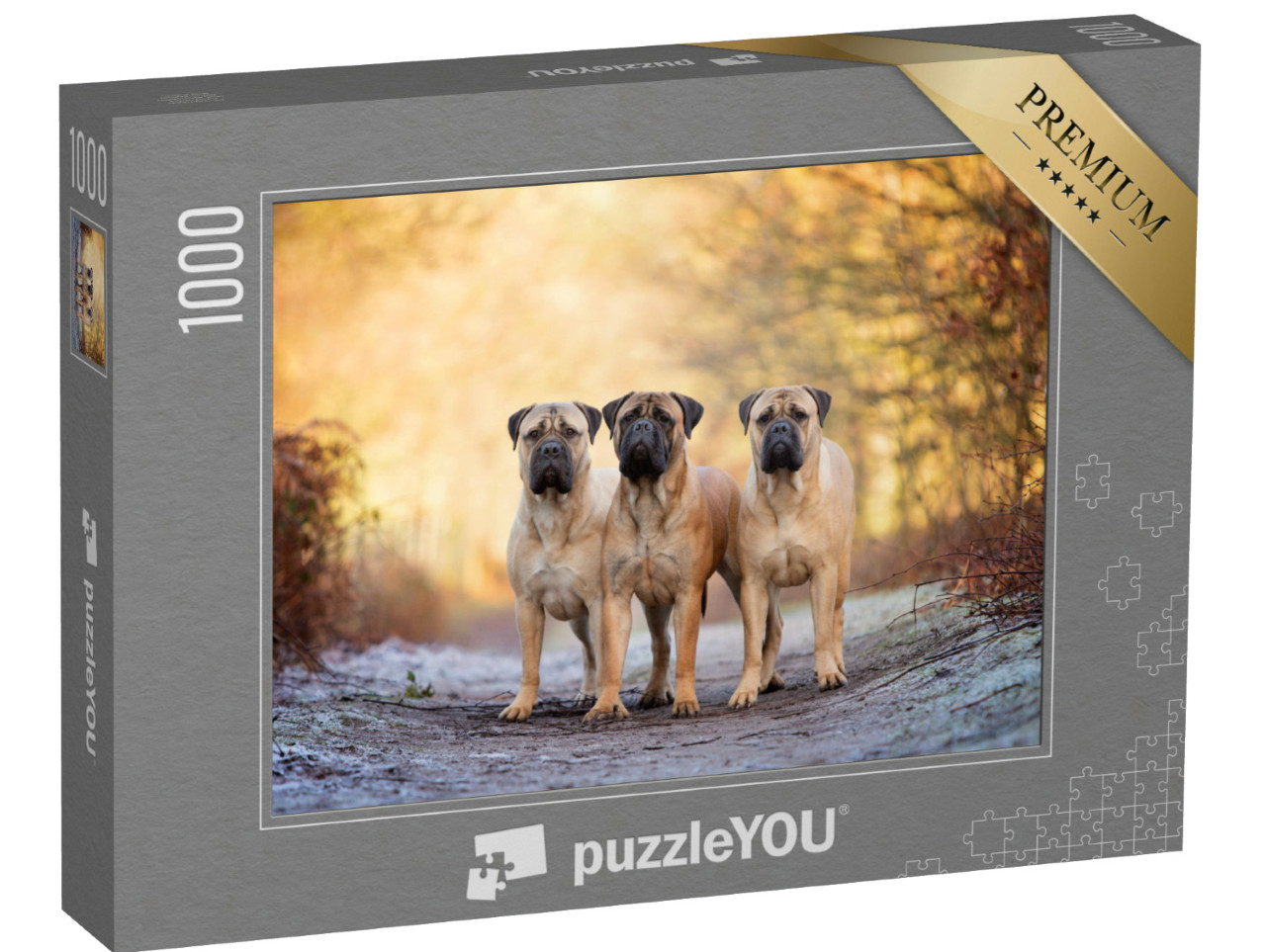 Puzzle 1000 pezzi „Tre mastini in una mattina di gelo“